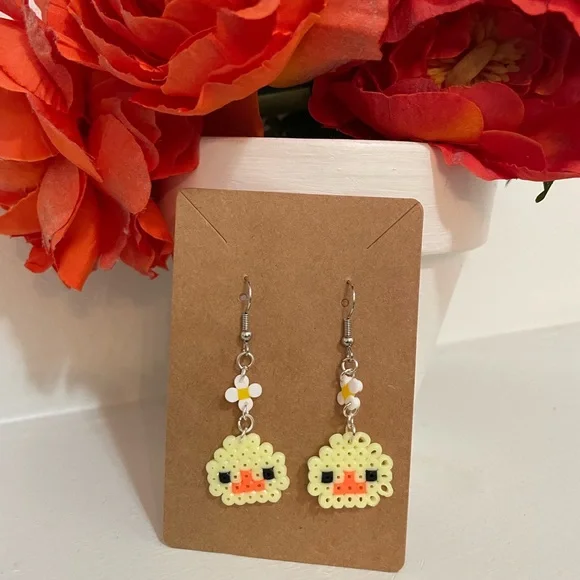 Hand Crafted Jewelry Perler Bead Duck Earrings Poshmark